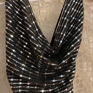 Fashion Nova Medium Maxi Dress Black and Silver shiny Sequins NWOT Open Back